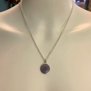 Coach Purple Enamel Disc Pendant .925 Sterling Silver Necklace
